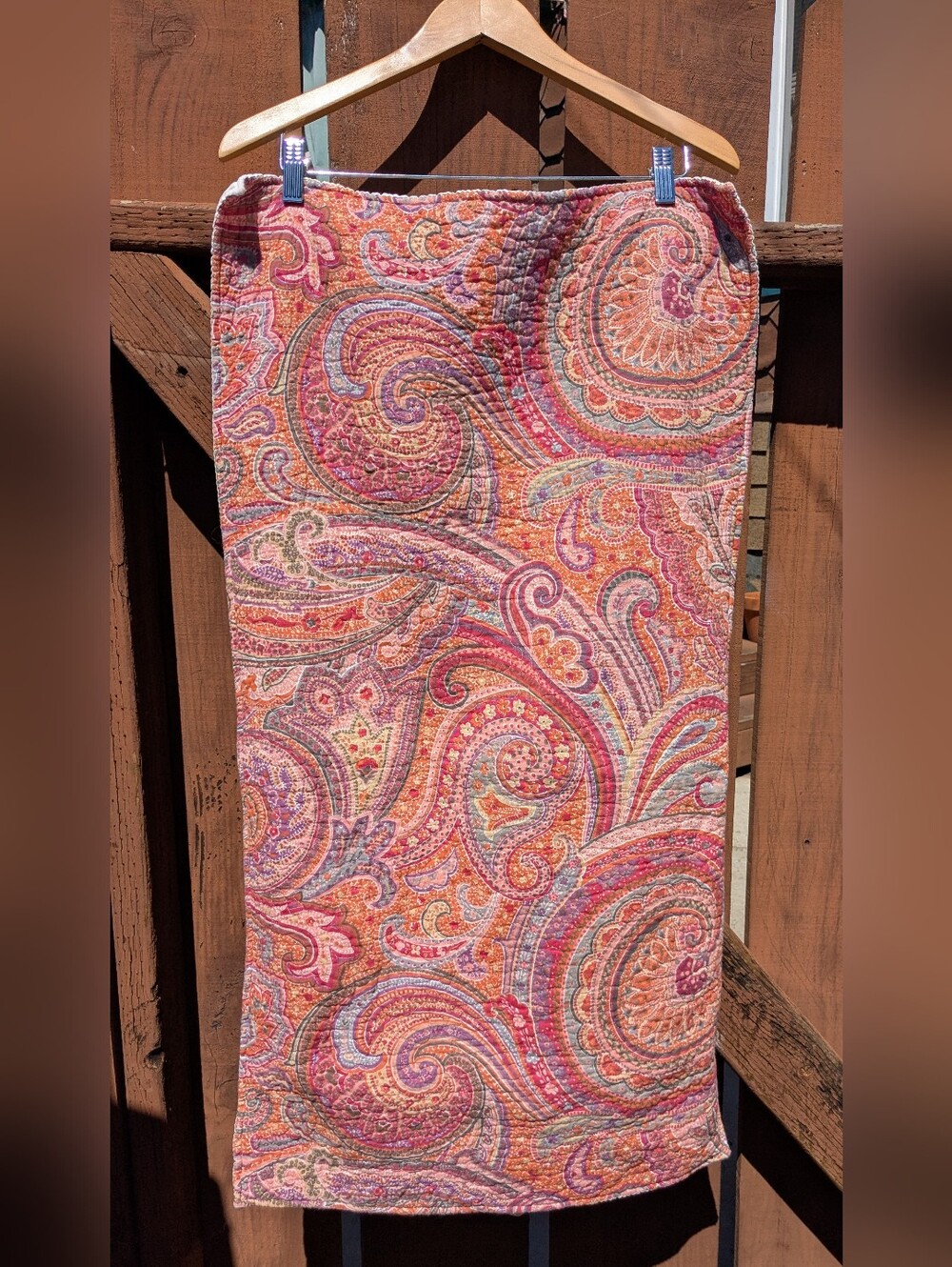 Pink & Orange Paisley Quilted Pillow Cover, 19" x 36"
